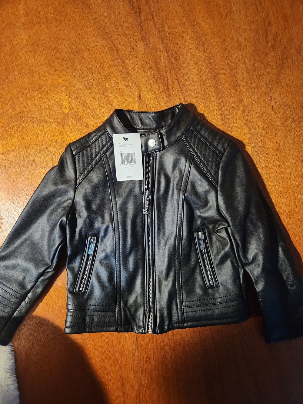 Guess Kids Black Faux Leather Moto Jacket with Zipper Pockets